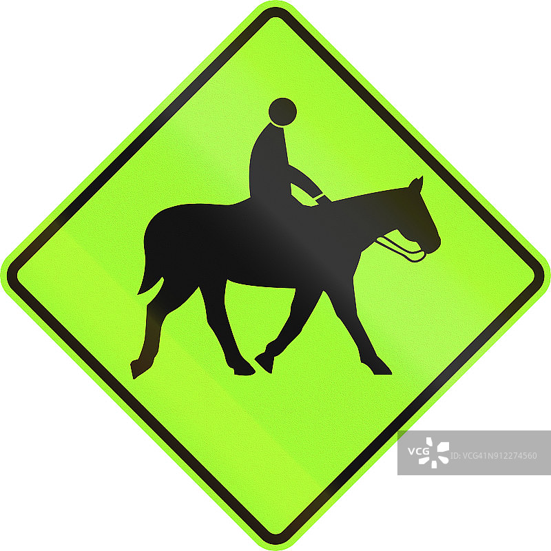 新西兰路标-骑马的人看，荧光绿色版本图片素材