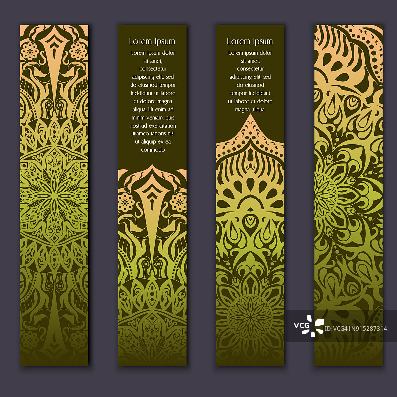 卡片设置花卉花边装饰曼陀罗元素背景。亚洲印度东方华丽的横幅图片素材