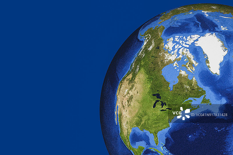 行星地球的3D渲染与加拿大，美国和格陵兰岛在主要焦点。图片素材