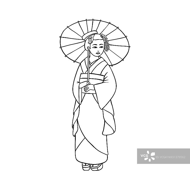 美丽的艺妓穿着日本和服和伞图片素材