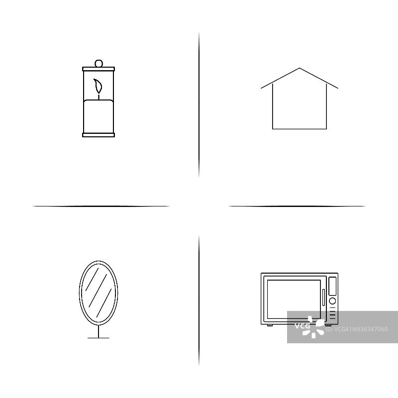 家用电器和设备简单线性图标设置。简单的轮廓图标图片素材