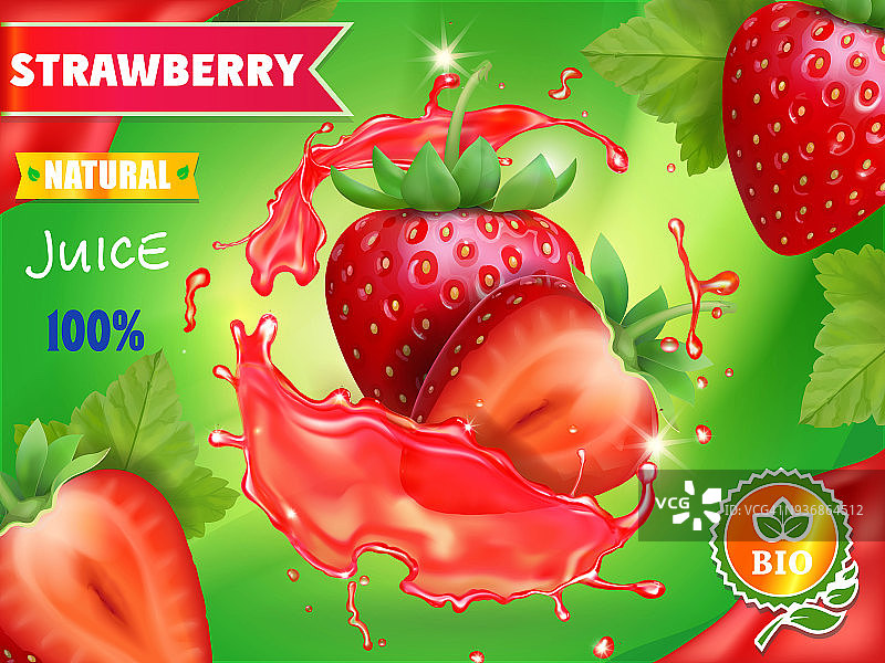 草莓汁广告。甜莓汁包装设计图片素材