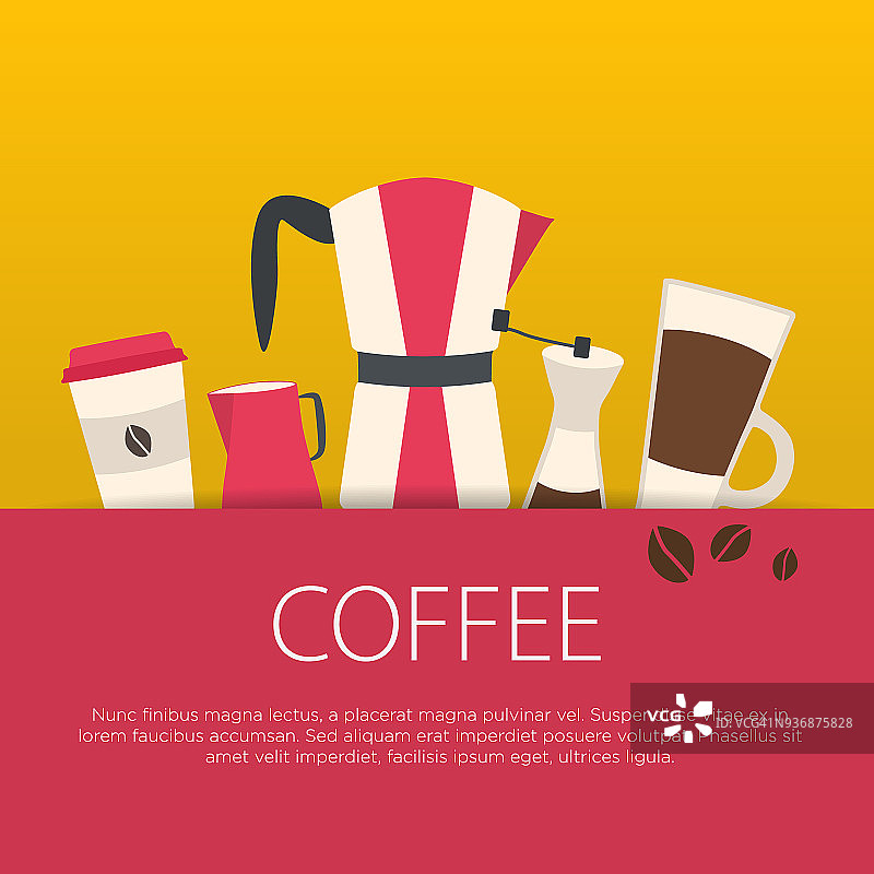 平面设计咖啡概念。咖啡店。矢量图的背景。图片素材