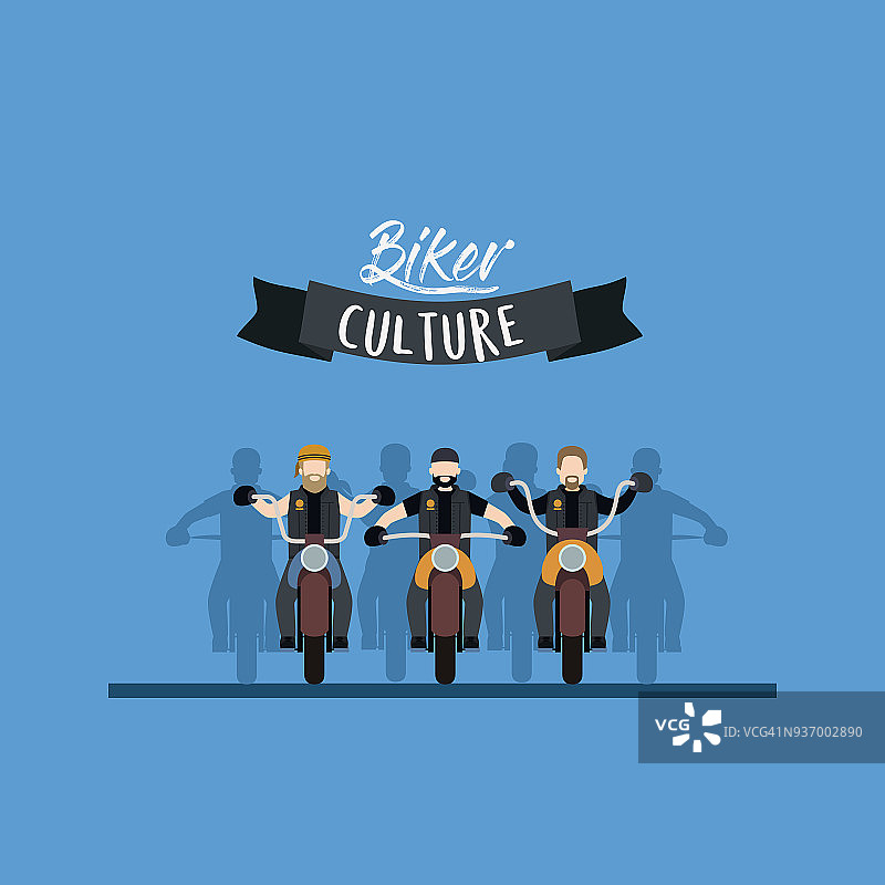 摩托车文化海报，蓝色背景的摩托车帮图片素材