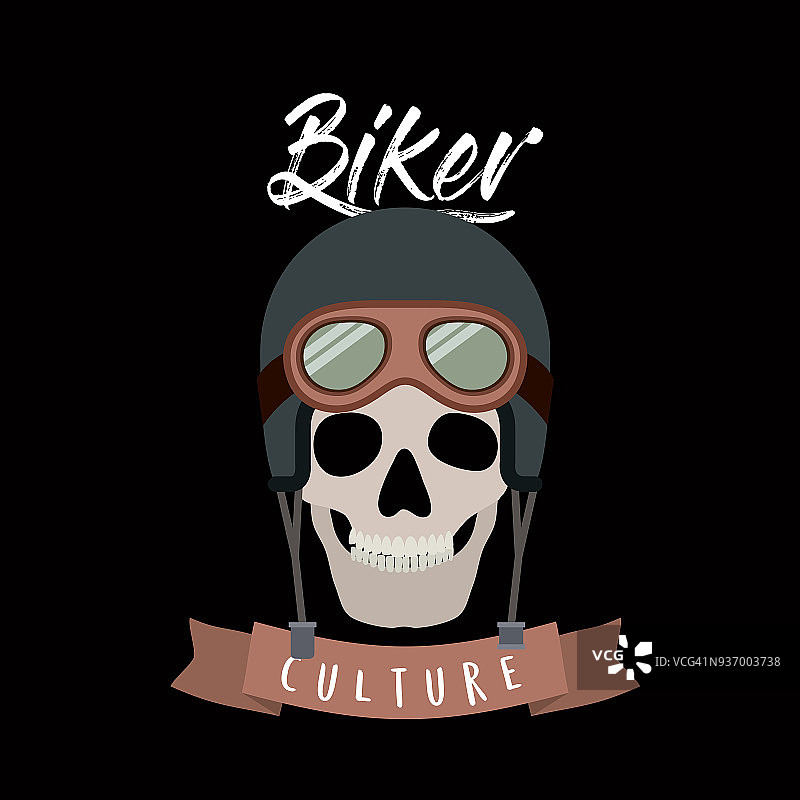 摩托车文化海报与头盖骨，头盔和眼镜的摩托车在黑色的背景图片素材