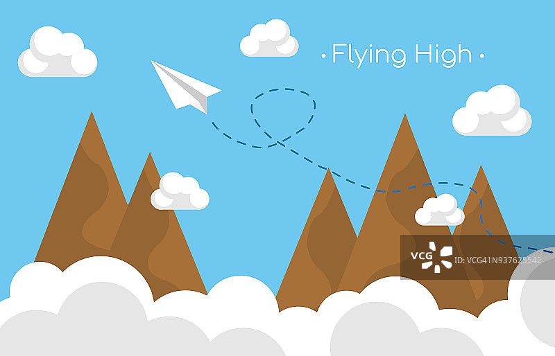 领导纸飞机飞越高山飞高概念商业概念设计矢量。图片素材
