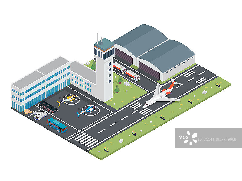 现代城市机场航站楼等距图图片素材