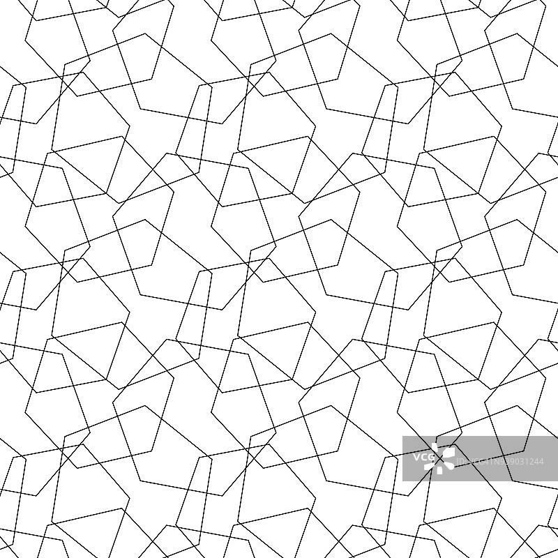 抽象矢量无缝图案拼接线六边形轮廓在白色背景上。简约复古设计墙纸图片素材
