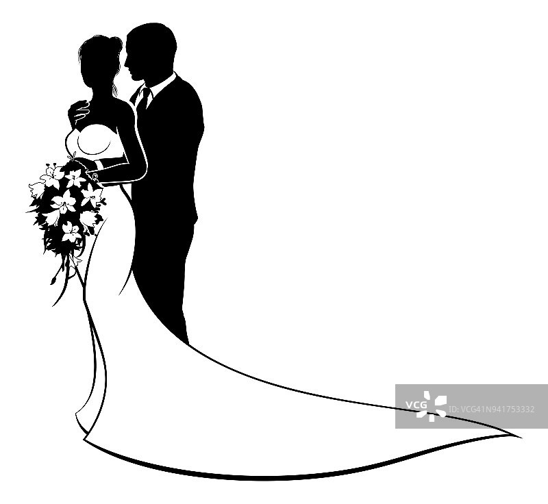 新娘和新郎婚礼剪影夫妇图片素材