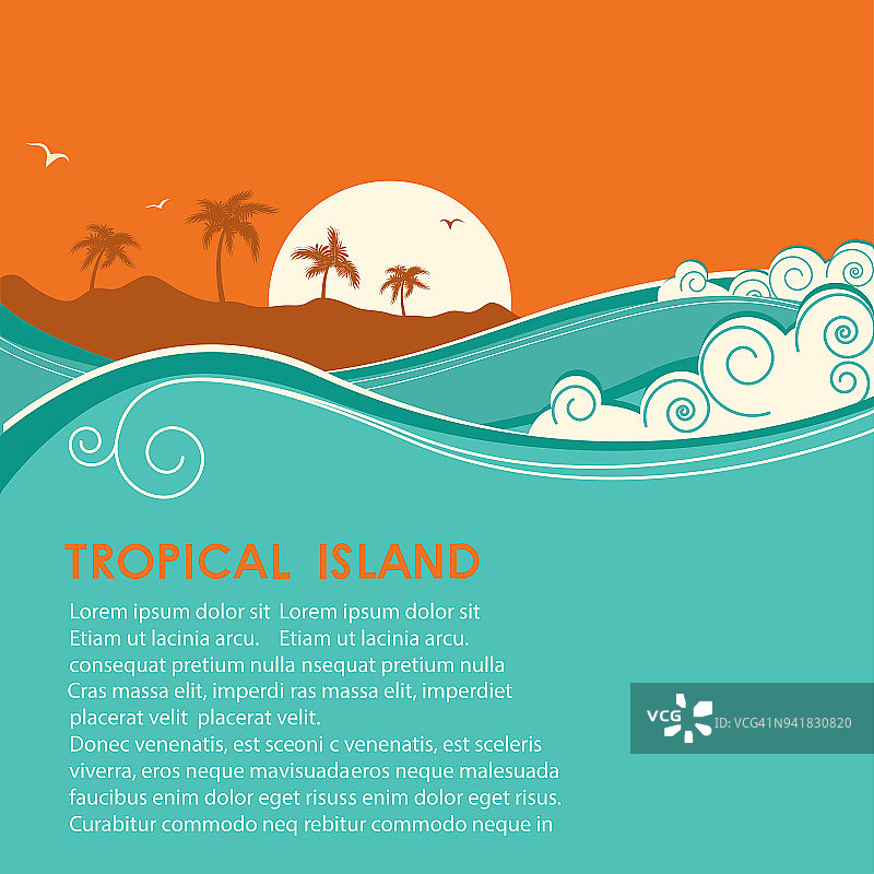 热带岛屿和海景。矢量图图片素材