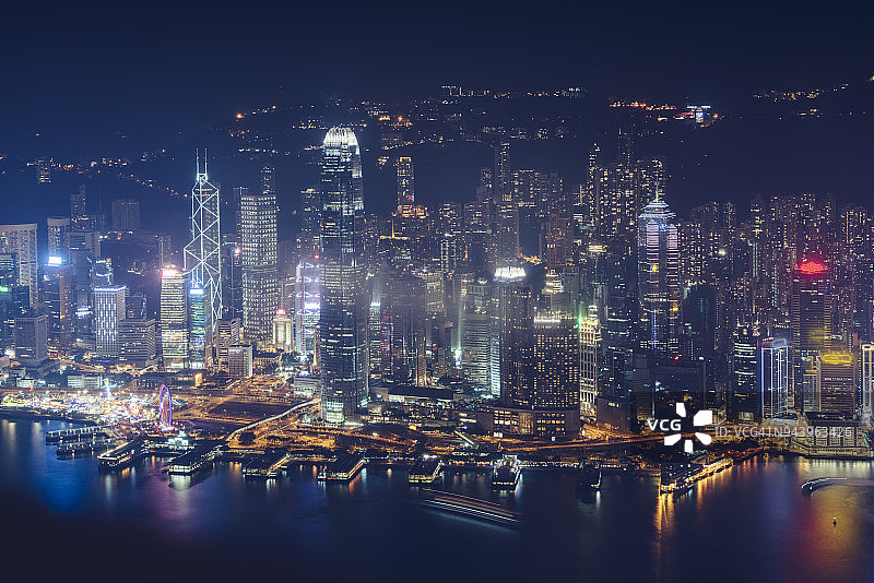 照亮维多利亚港，鸟瞰图，香港图片素材