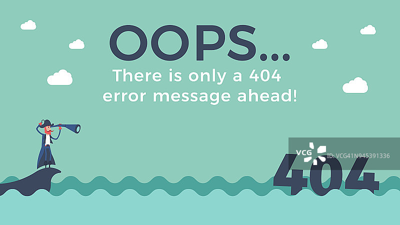 平面线概念页未找到404错误。矢量插图背景与海盗航行在海上发现404数字漂浮在水图片素材