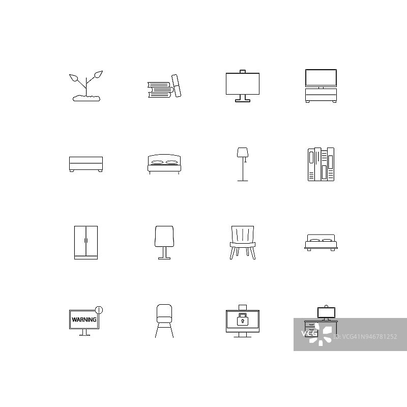 家具简单线性图标集。概述了矢量图标图片素材