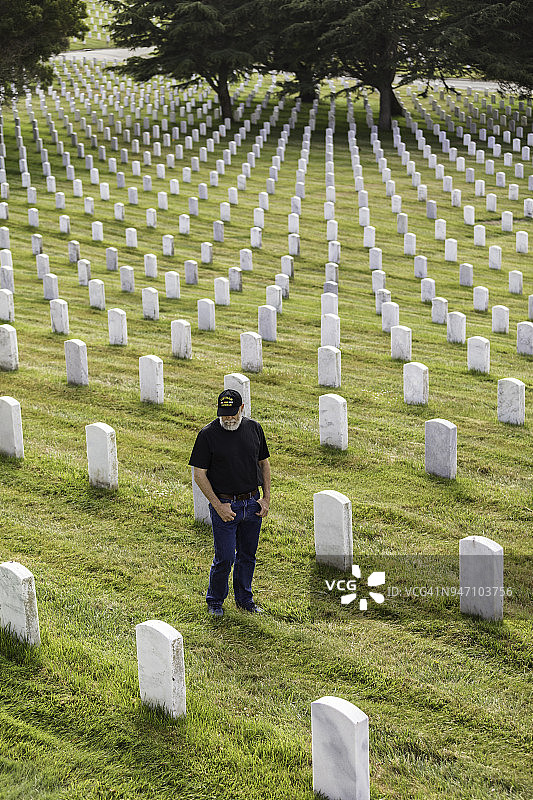 真正的越战老兵在军队墓地里行走图片素材