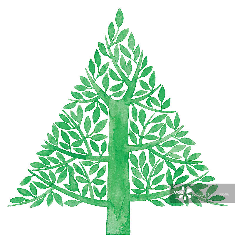 水彩绿树三角形图片素材