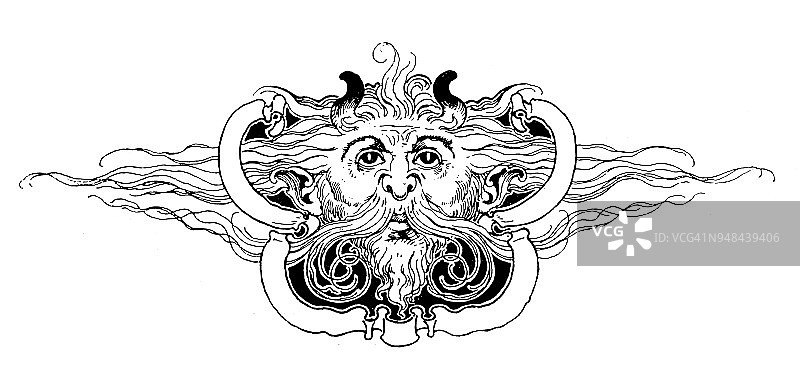 描述神话生物的维多利亚时代装饰页眉图片素材