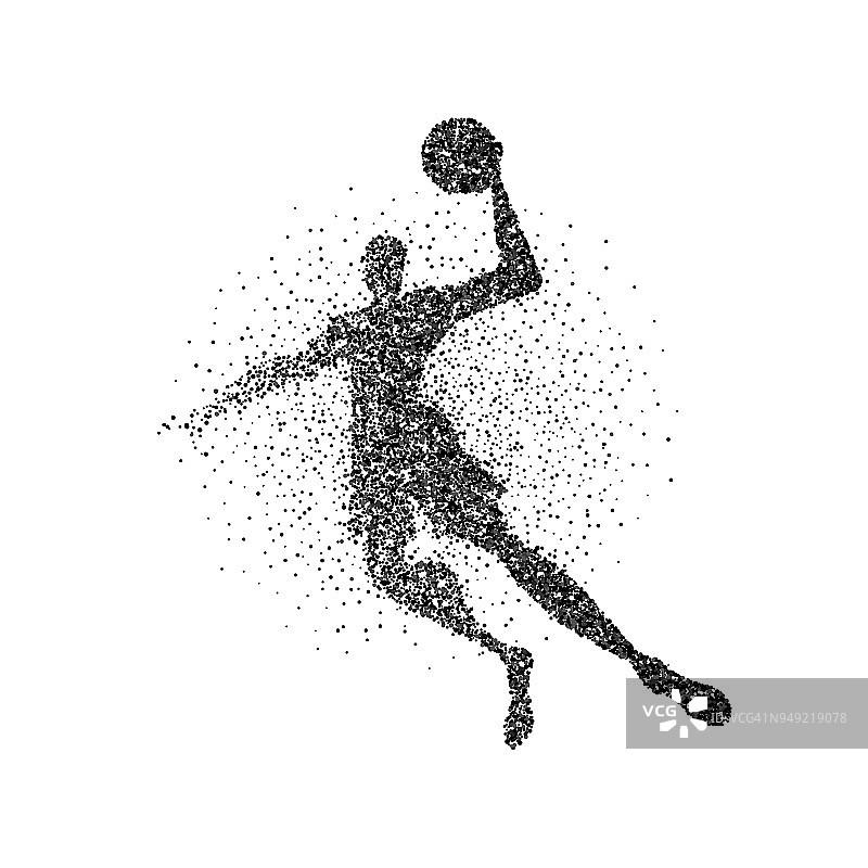 篮球运动员跳跃粒子飞溅剪影图片素材