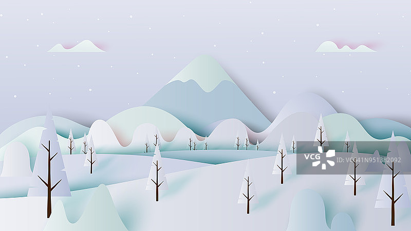 冬季山水风景纸艺术风格。图片素材