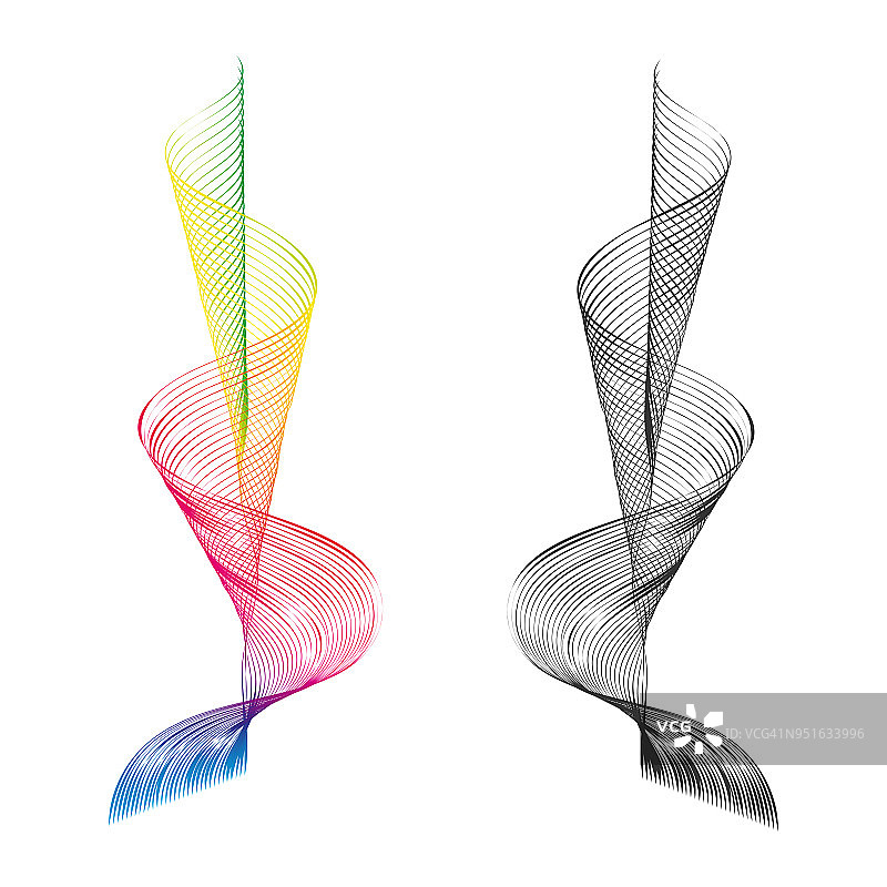抽象平滑曲线设计元素技术背景与明亮的波浪色线数字均衡器风格化音频平滑流动的波浪条纹混合向量图形集图片素材