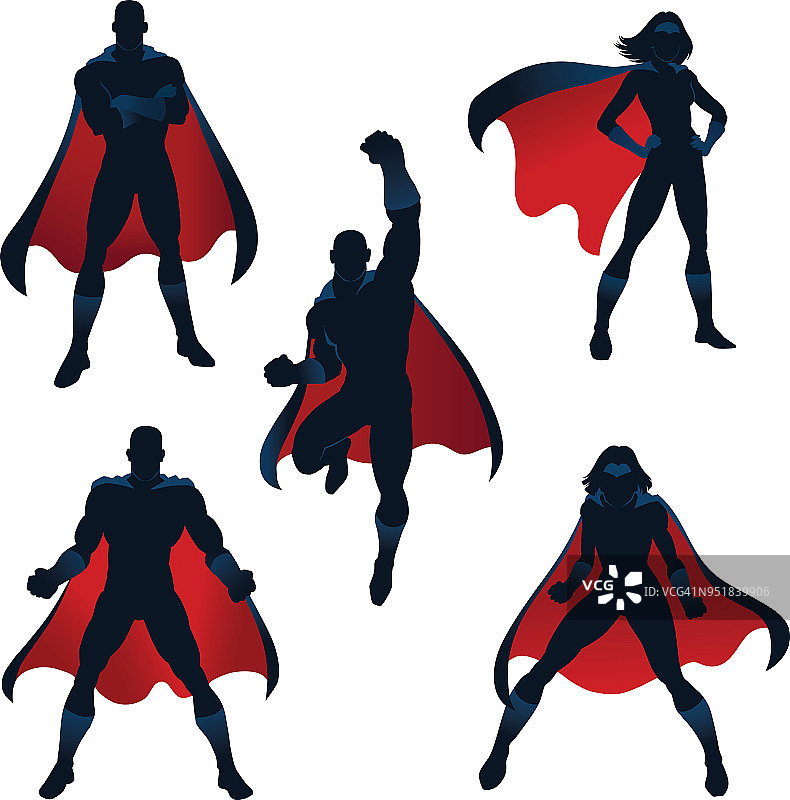 超级英雄的剪影是红色和蓝色的图片素材