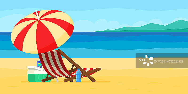 度假和旅行的概念。沙滩伞，沙滩椅图片素材