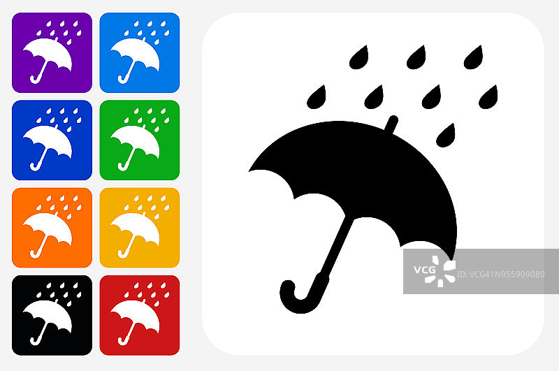 伞和雨图标方形按钮设置图片素材