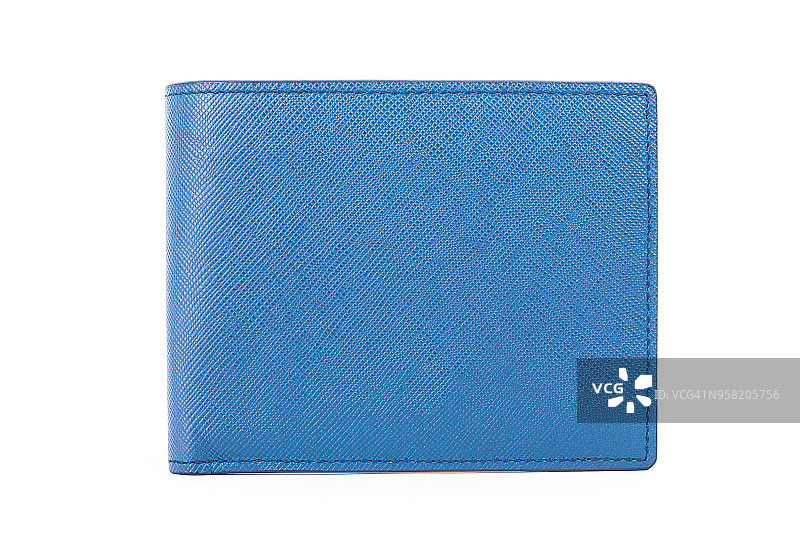 封闭的蓝色皮革钱包孤立的白色背景图片素材