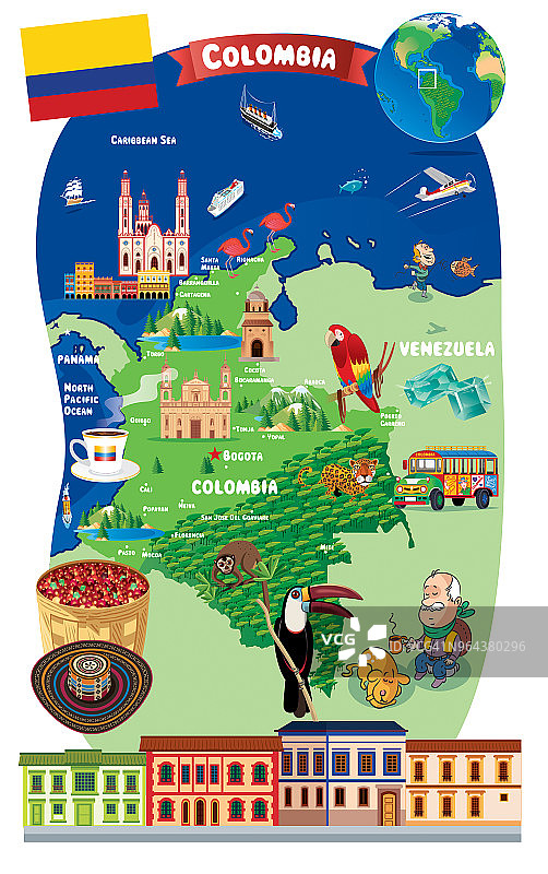哥伦比亚卡通地图图片素材