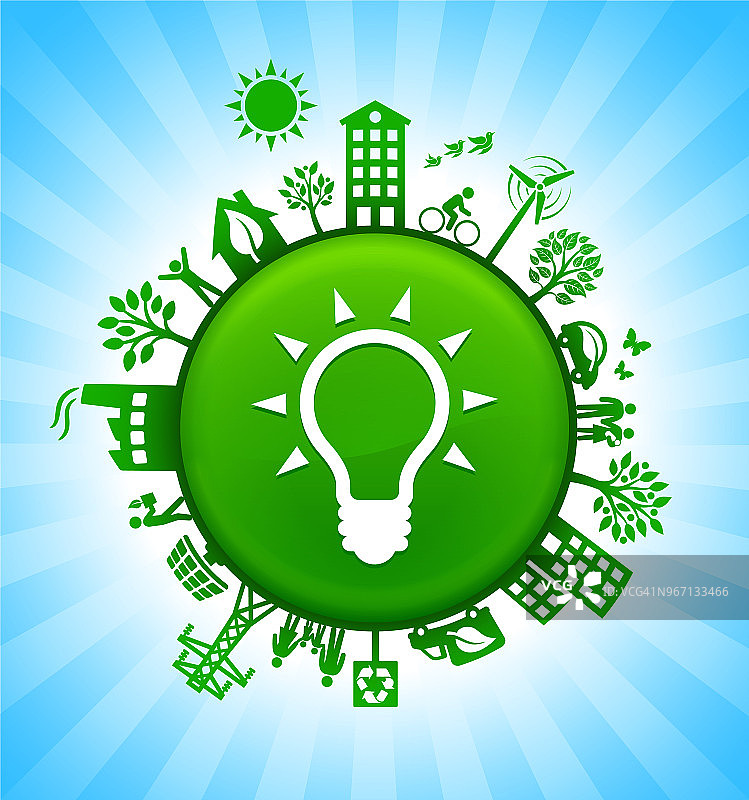 灯泡环境绿色按钮背景在蓝天图片素材