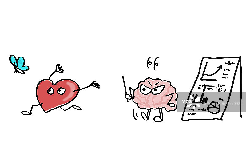 漫画——心与脑的冲突——方案A还是方案B图片素材