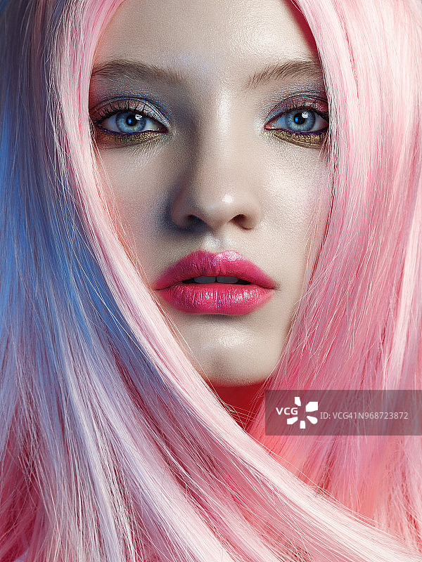 粉红色头发的漂亮女人图片素材