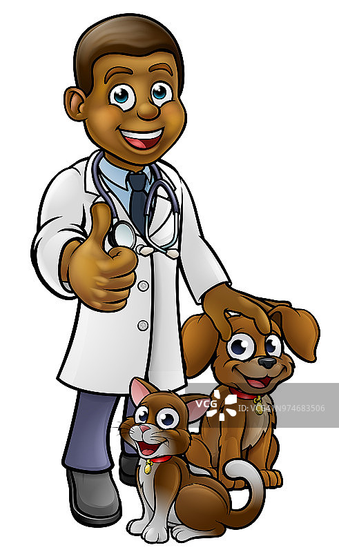 兽医卡通人物与宠物猫和狗图片素材