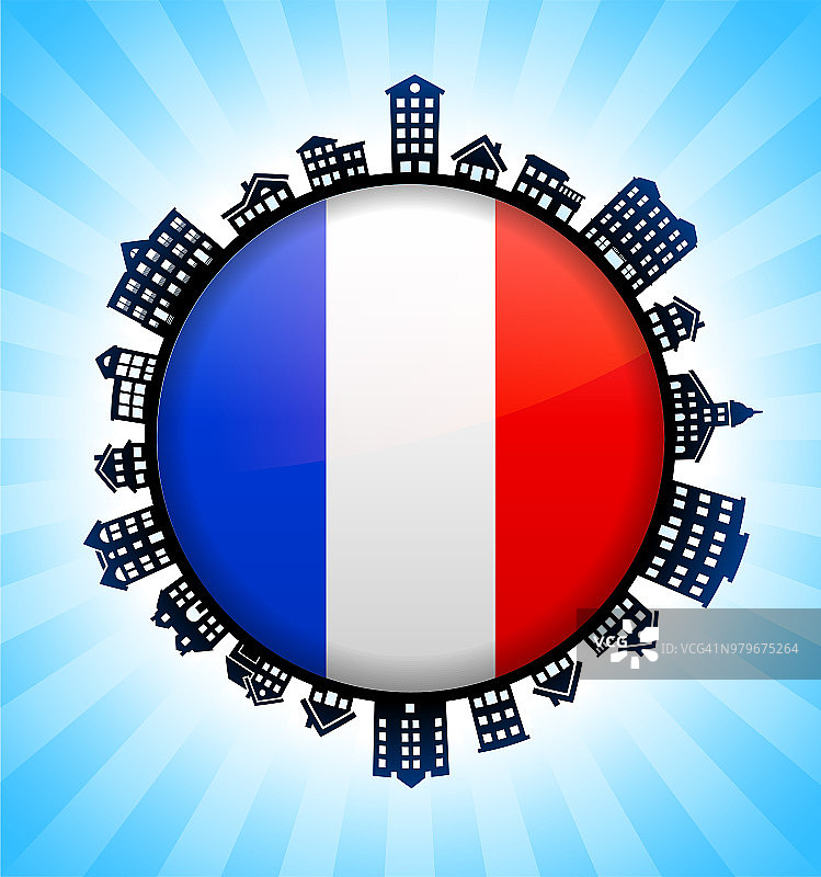 法国国旗在乡村城市景观天际线背景图片素材