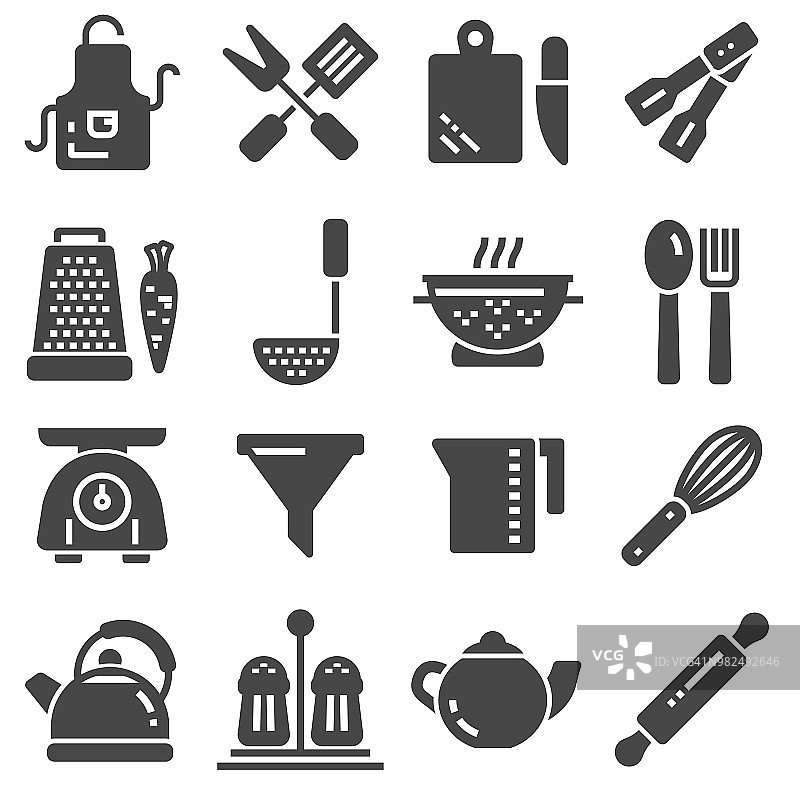 向量黑色烹饪和厨房图标设置图片素材