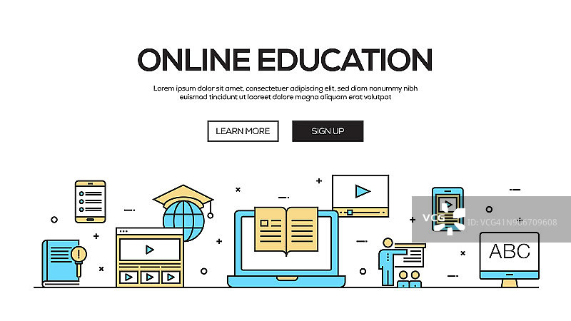 在线教育平面网络横幅设计图片素材