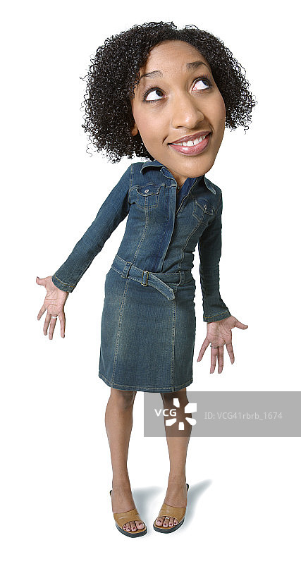 照片漫画的一个非洲裔美国少女，她在一个有趣的姿势图片素材
