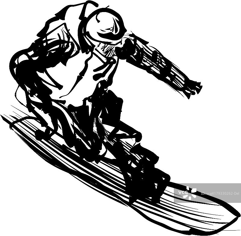 滑雪板，钢笔和墨水图片素材