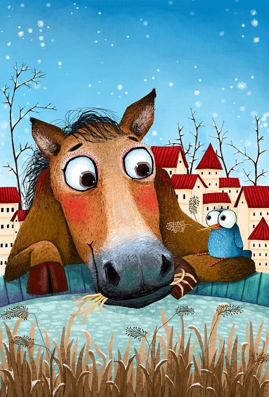 动物儿童插画系列-马与小鸟下载