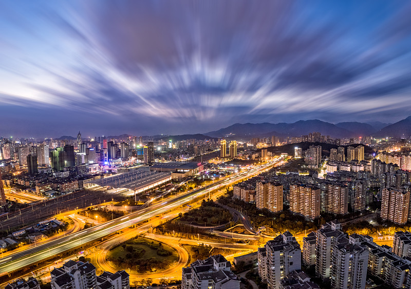 中国福州城市道路交通夜景图片素材