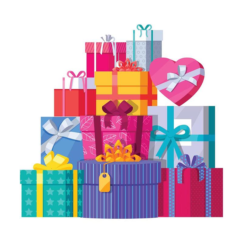 彩色包装的礼品盒。一大堆彩色包装的礼品盒。山的礼物。漂亮的礼物盒与压倒性的弓。礼盒图标。礼物的象征。圣诞礼物盒子。孤立的矢量图素材