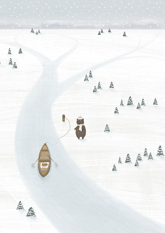 北欧风动物插画二十四节气图冬至图片