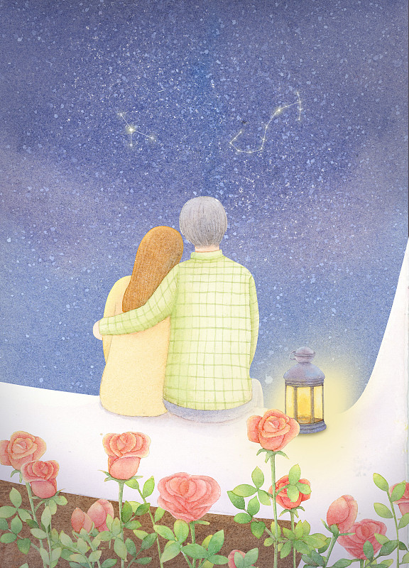 情人节星空下相拥在玫瑰花园里的情侣图片下载