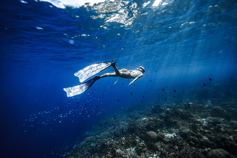 菲律宾清澈海底潜泳的女人图片素材