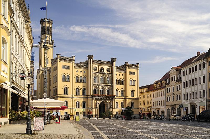 市集的市政厅，Zittau, Oberlausitz，德国，萨克森，欧洲图片素材