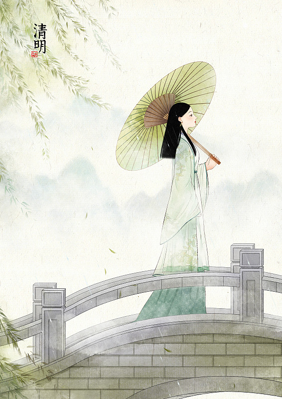 中国风水墨二十四节气壁纸插画清明文字版图片