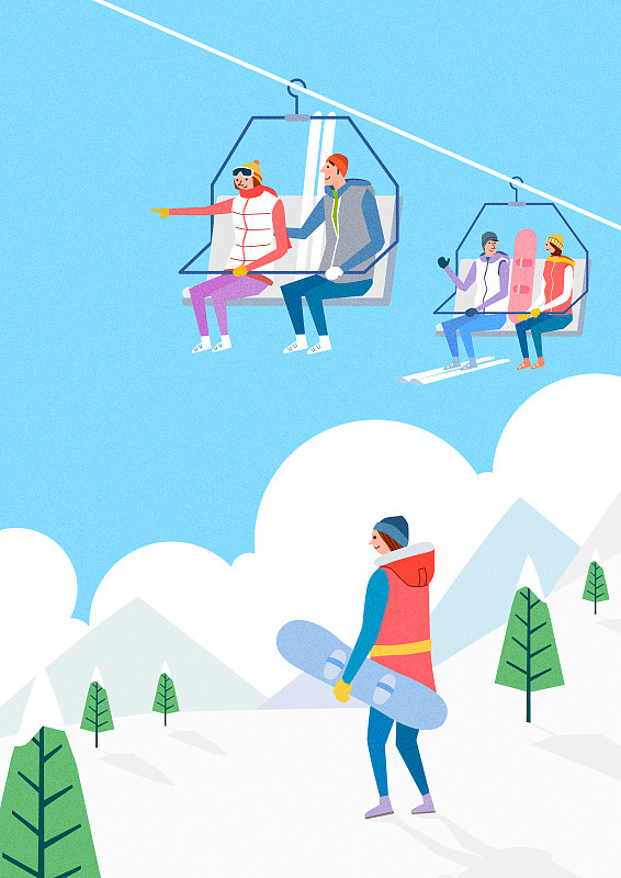 冬季，休闲活动，假期，寒假，雪，滑雪场，雪帽，滑雪板，滑雪缆车图片素材