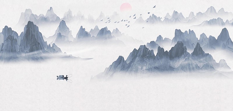手绘中国风意境水墨山水图片素材