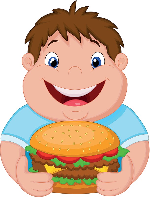 胖男孩卡通微笑准备吃一个大火腿图片素材