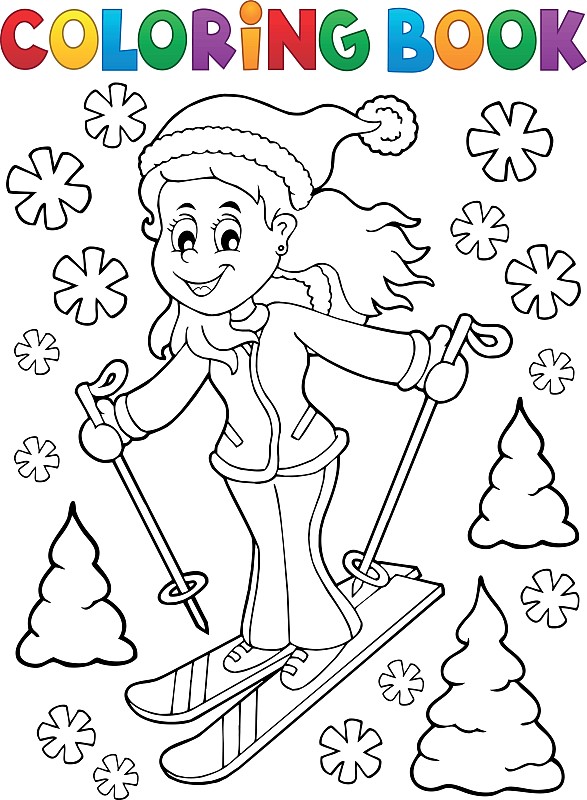 女孩滑雪简笔画卡通版图片