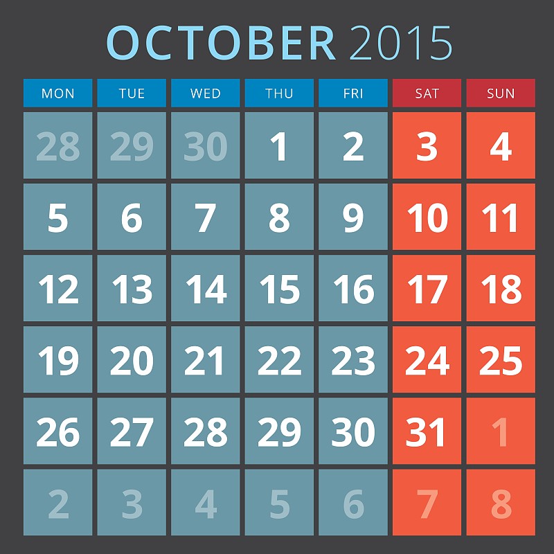 日历计划2015年模板周星期一开始图片